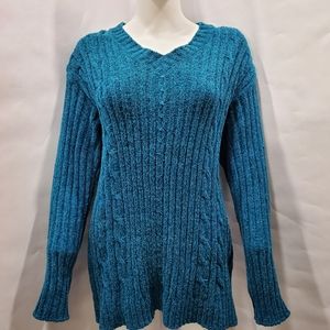 💗 $5 in BUNDLE💗 Classic Elements  Blue Heather Cable Knit Sweater Size 1X